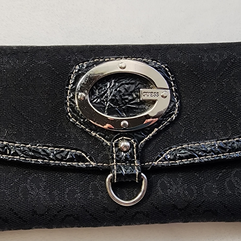 Guess Womens Textured Faux-Leather Black Long Wallet Guc